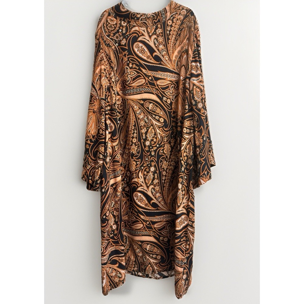 Richard Allen x H&M Paisley Mock Neck Shift Dress Size 6 Fall Colors Brown Black